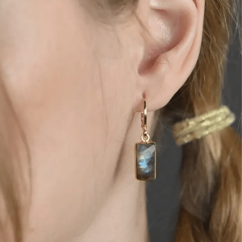 Labradorite Rectangle Huggie Earrings