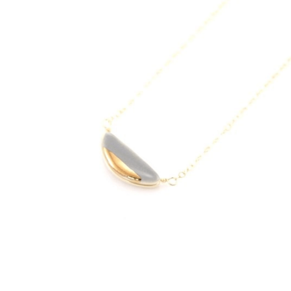 Teeny Half Pebble Necklace | Grey/Gold