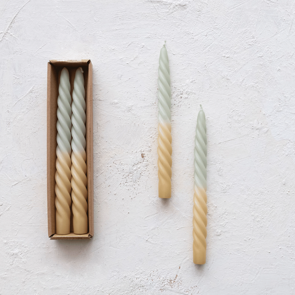 Mint & Taupe Twist Taper Candles