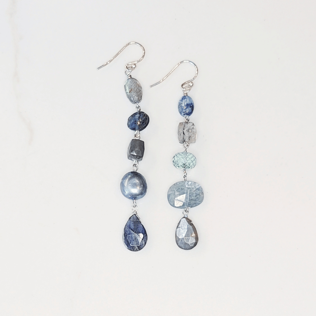 Semi Precious Mismatched Earrings | Silver Blue Kyanite
