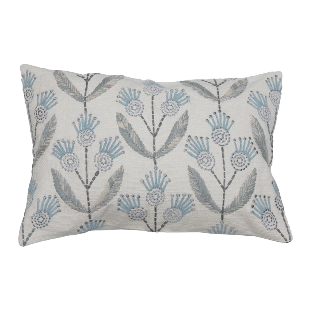 Floral Embroidered Lumbar Pillow