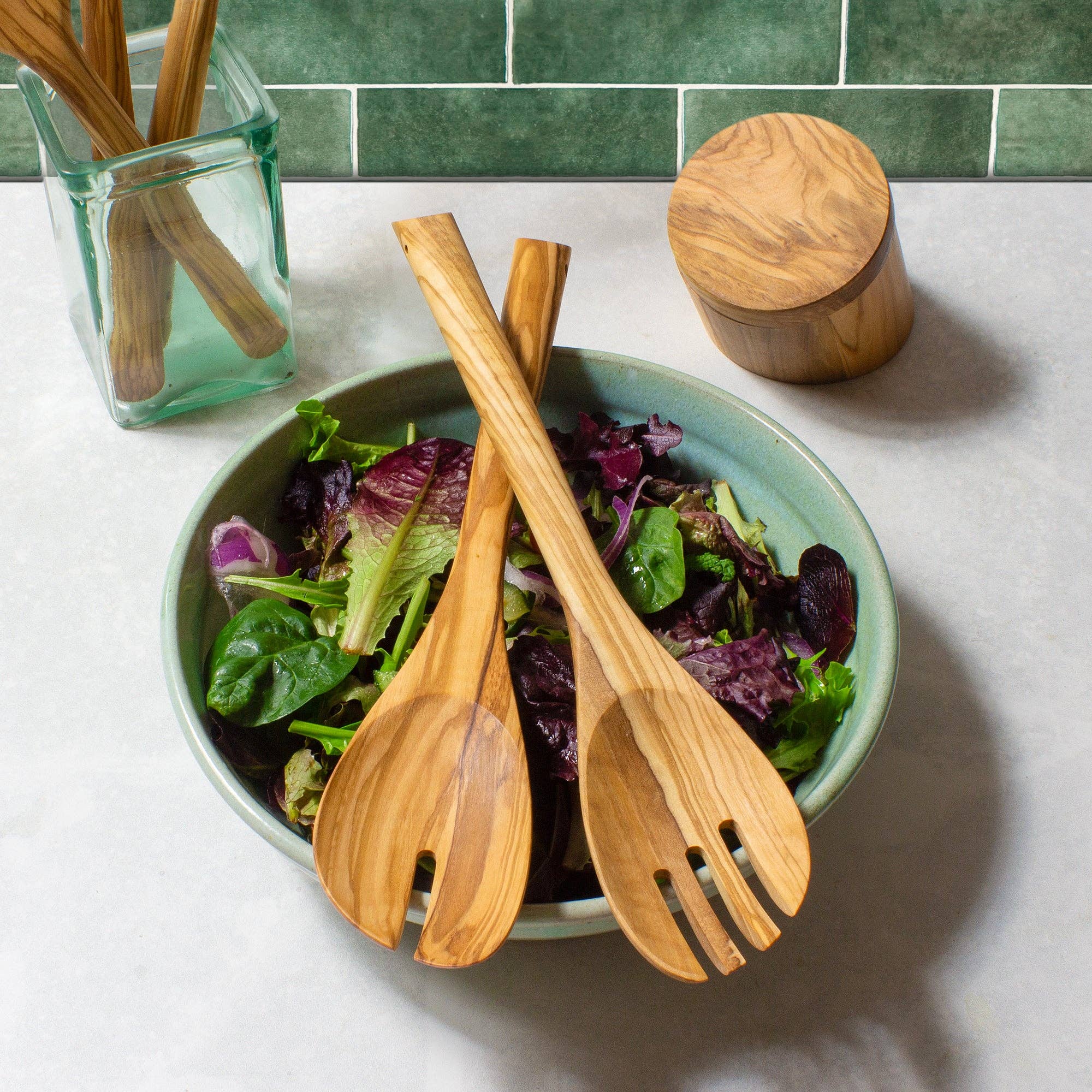 Olive Wood Salad Serving Set