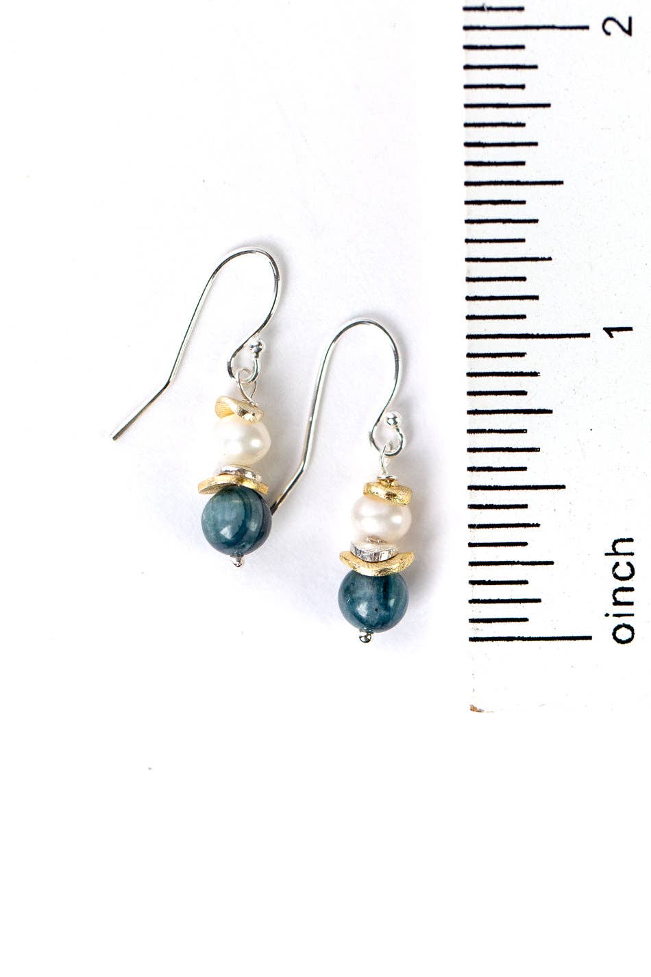 Seaside Kyanite, Fresh Water Pearl Simple Dangle Earrings