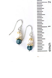 Seaside Kyanite, Fresh Water Pearl Simple Dangle Earrings