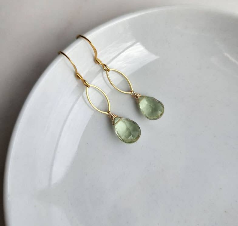 Green Amethyst Dainty Gold Marquis Earrings
