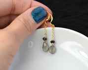 Dainty Labradorite and Onyx Gold Chain Earrings