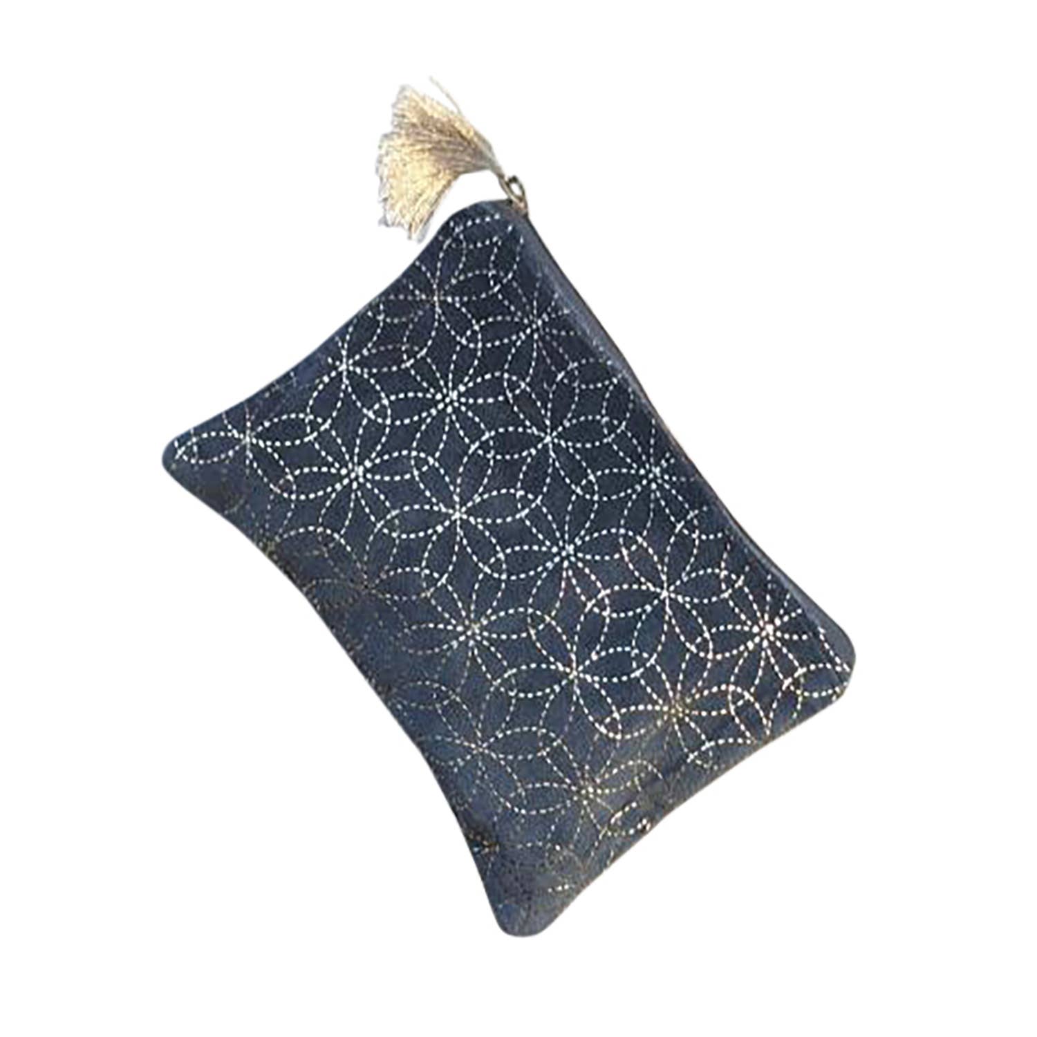 Black with Gold Circles Velvet Pouch