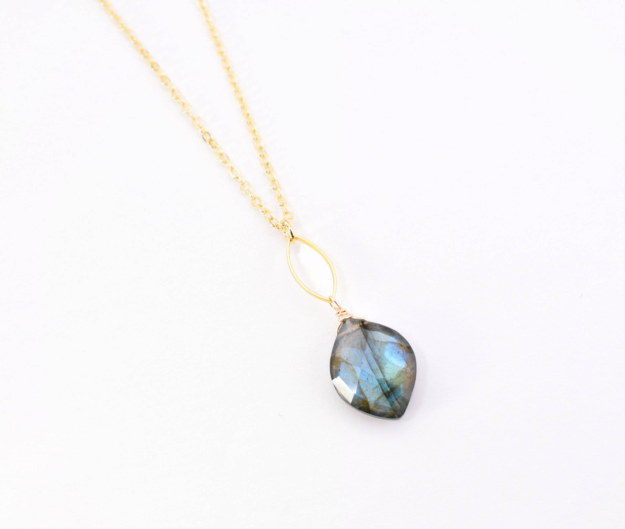 Raina Labradorite Gold Marquise Pendant Necklace