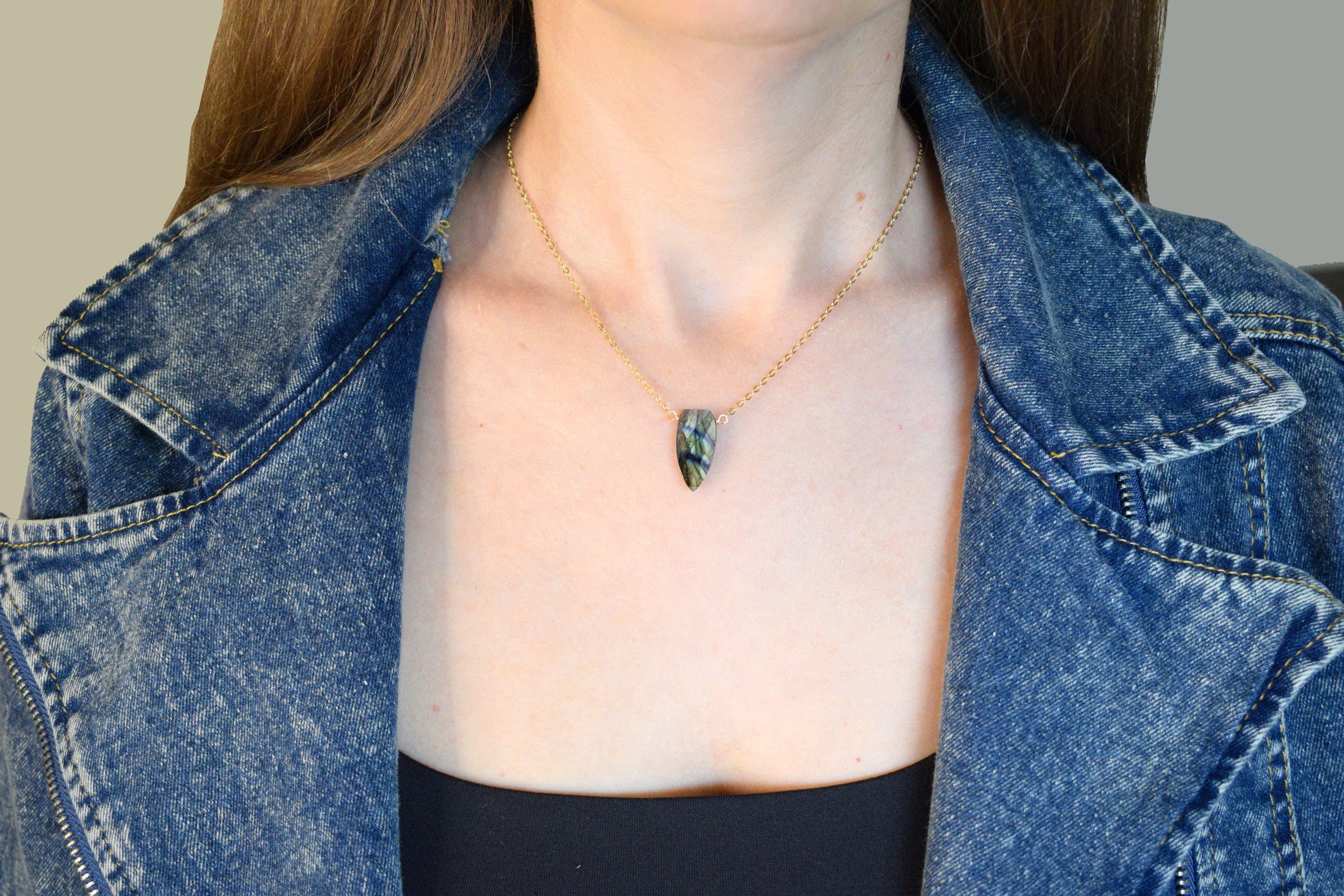 Fiona Labradorite Shield Gold Pendant Necklace