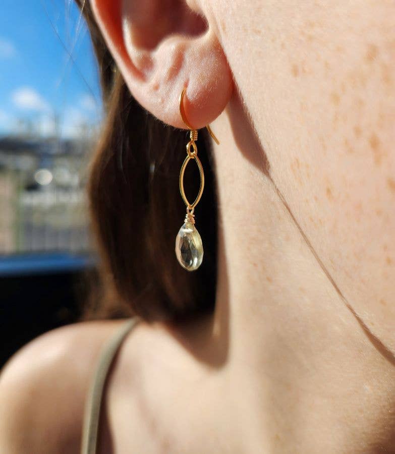 Green Amethyst Dainty Gold Marquis Earrings