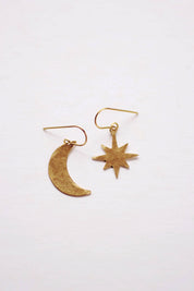 Hammered Moon and Star Earrings