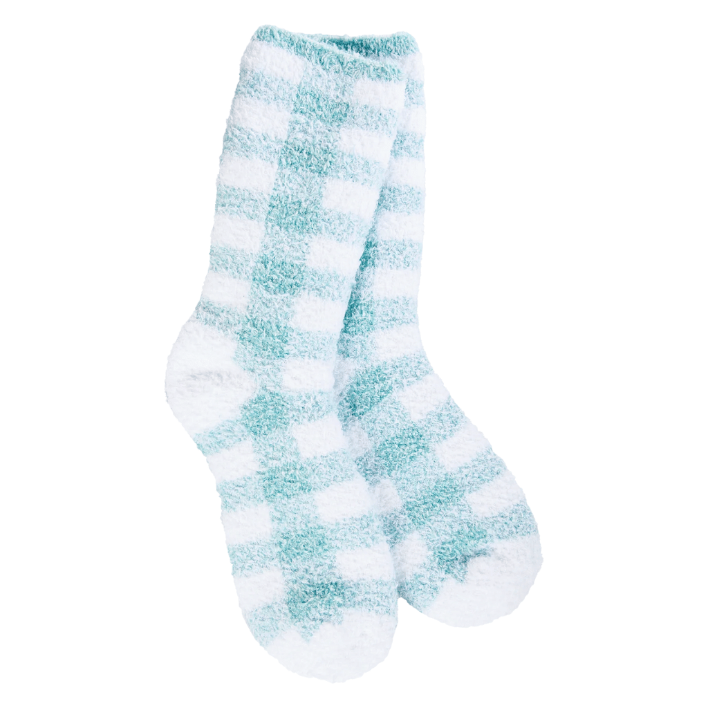 Turquoise Check Fireside Crew Socks