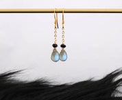 Dainty Labradorite and Onyx Gold Chain Earrings