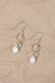 Serenity Aquamarine, Prehnite with Smooth Mother of Pearl Teardrop Earring