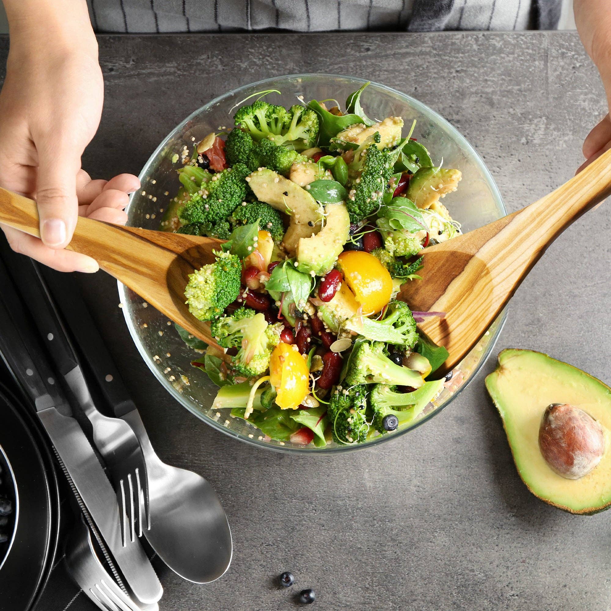 Olive Wood Salad Serving Set