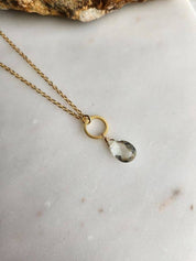 Green Amethyst Gold Circle Pendant Necklace