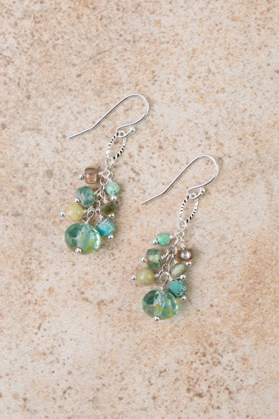 Earthy Girl Turquoise, Czech Glass, Abalone Dangle Earrings