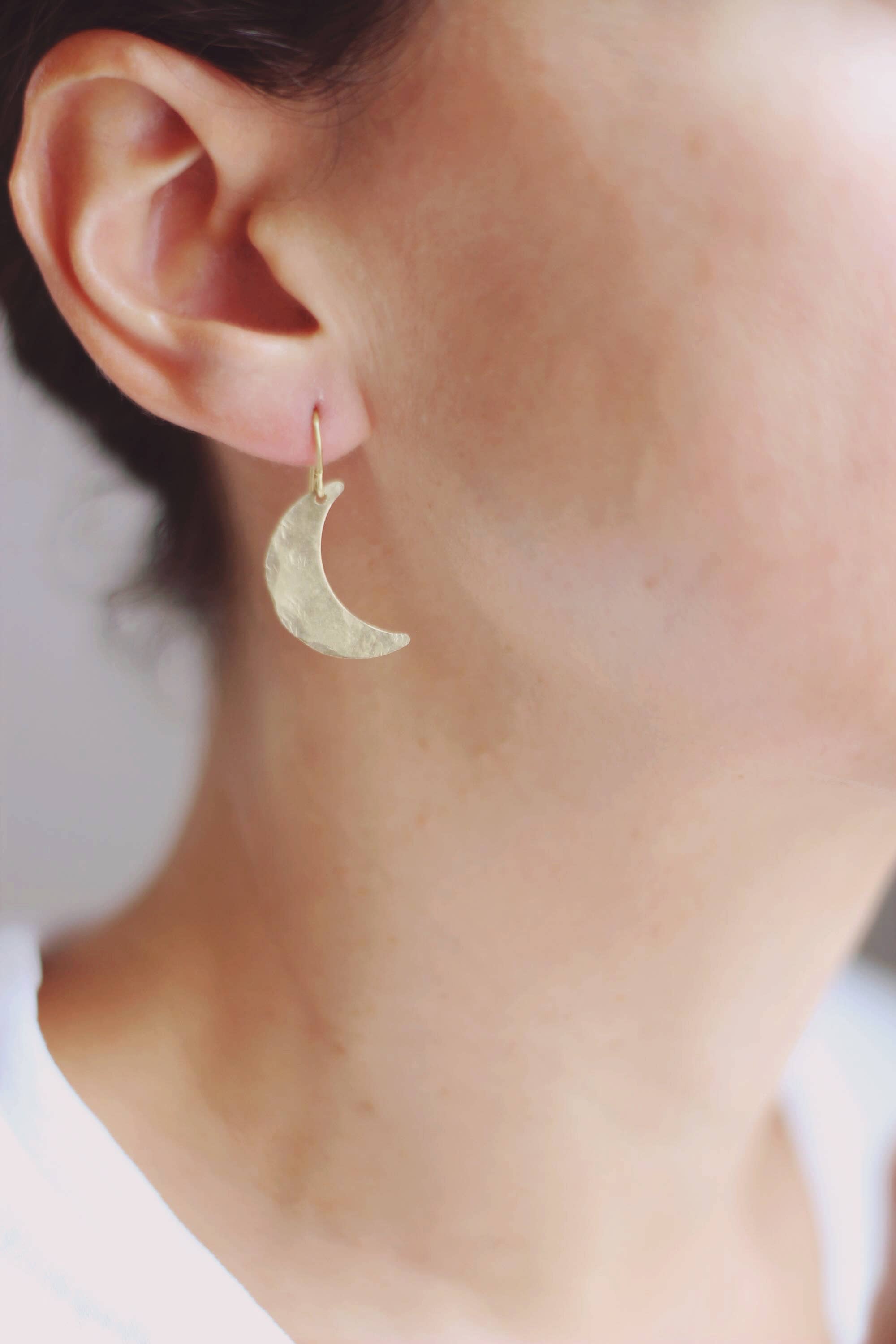 Hammered Moon and Star Earrings