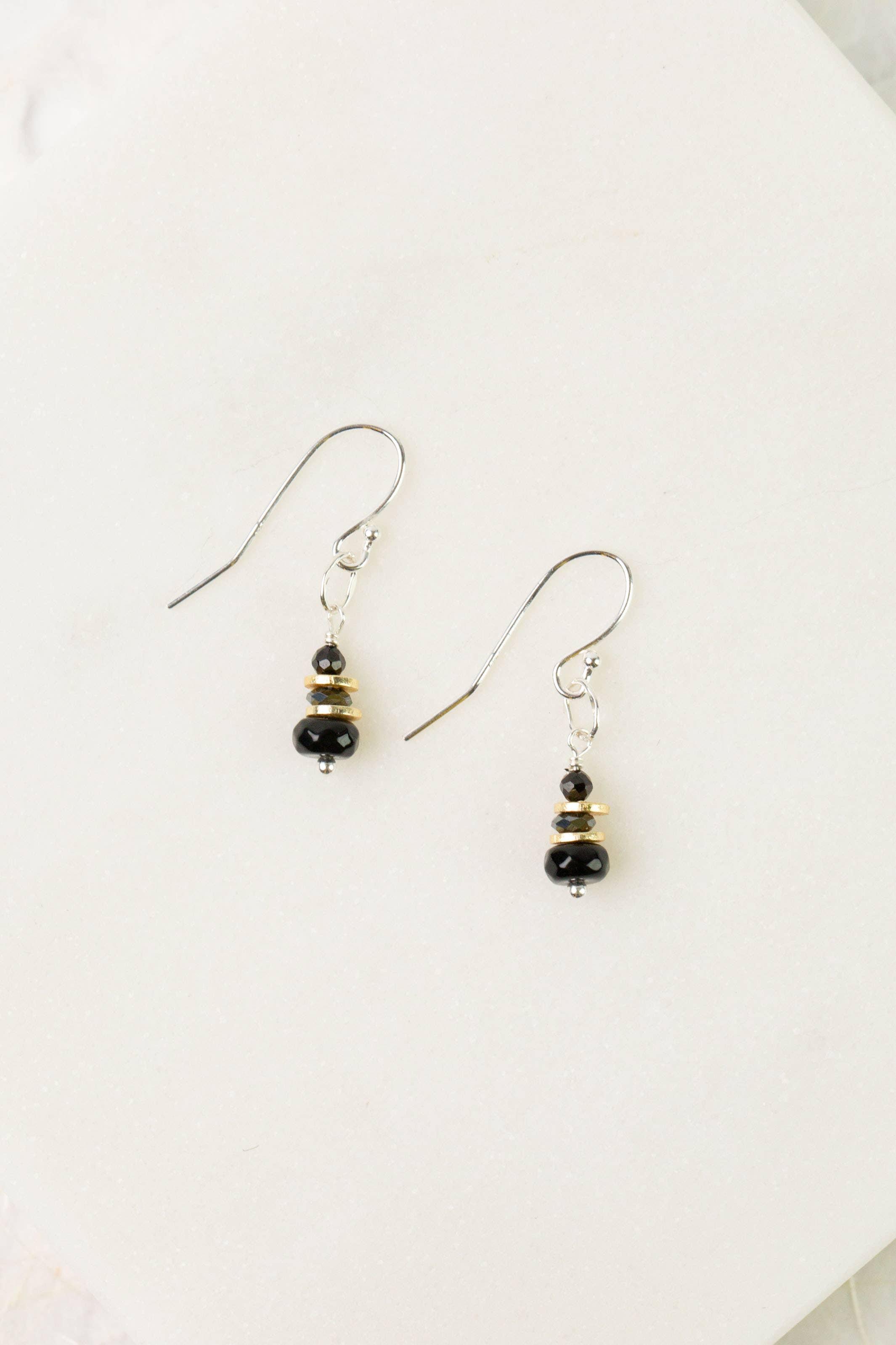 Nightfall Stacked Black Hematite Rondelle Simple Earrings
