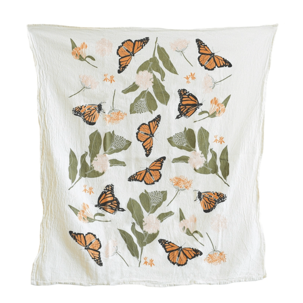 Monarchs and Milkweeds Tea Towel