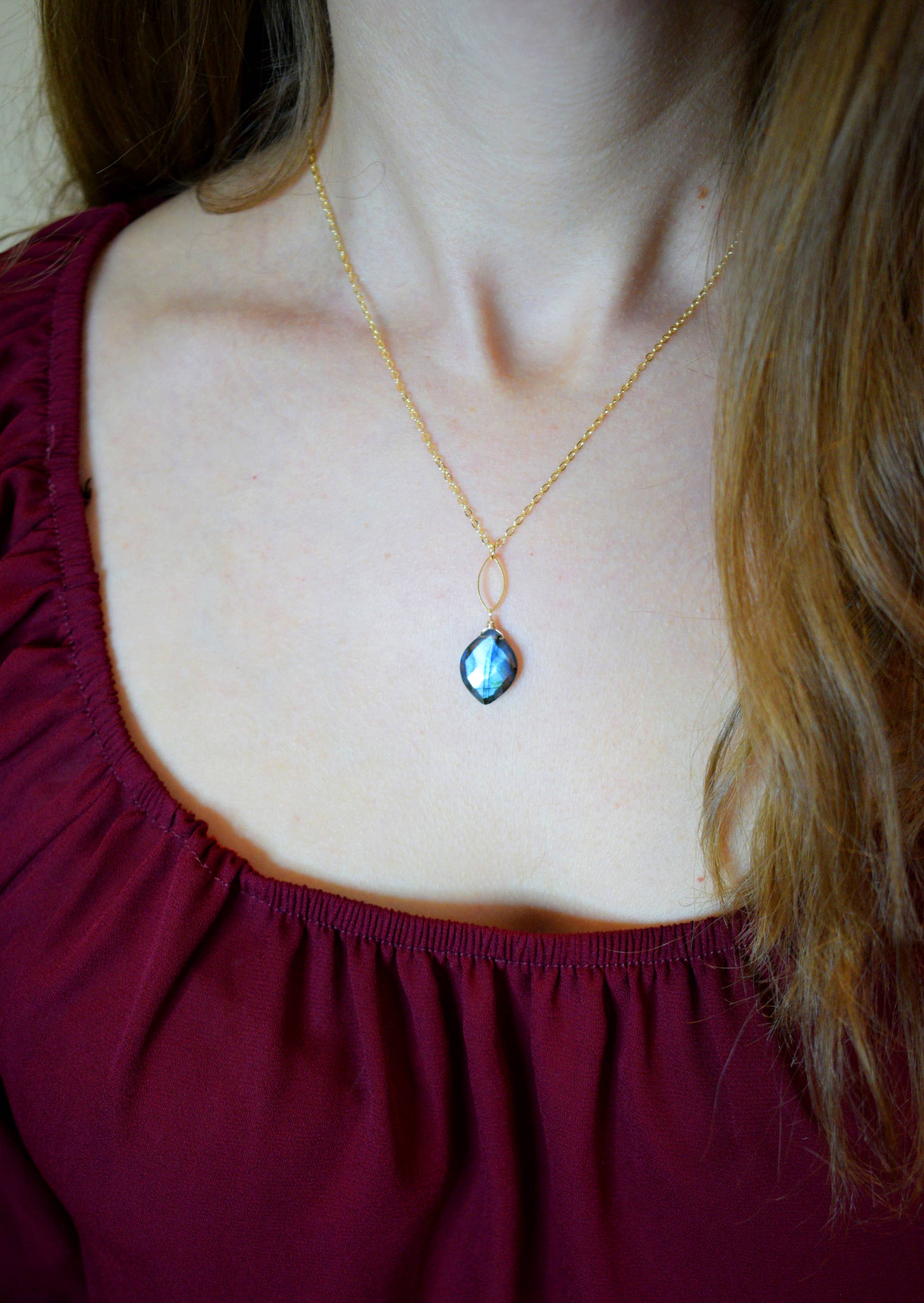 Raina Labradorite Gold Marquise Pendant Necklace