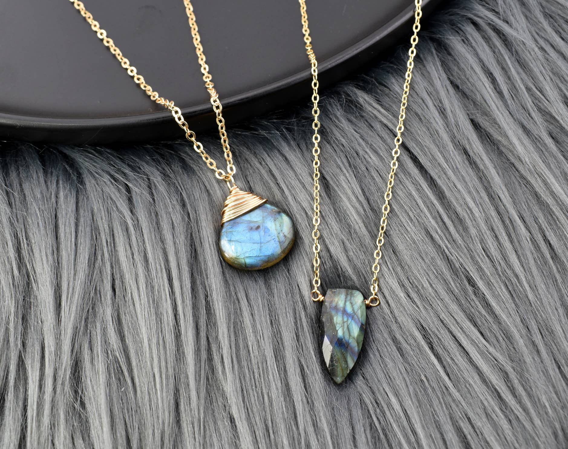 Fiona Labradorite Shield Gold Pendant Necklace