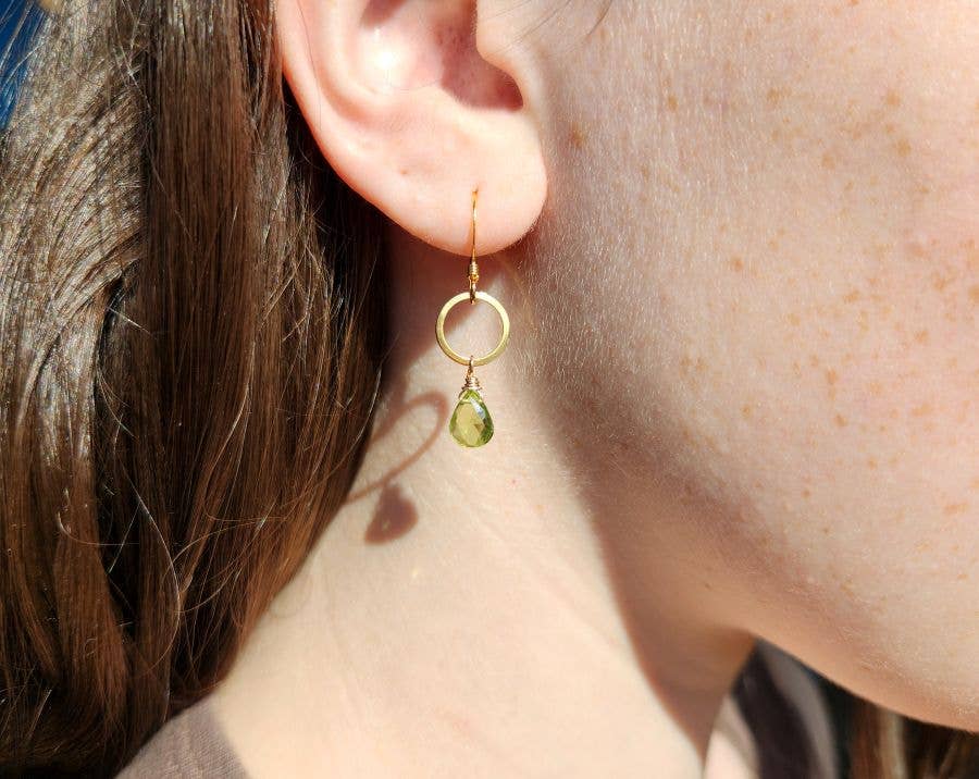 Peridot Gold Circle Earrings
