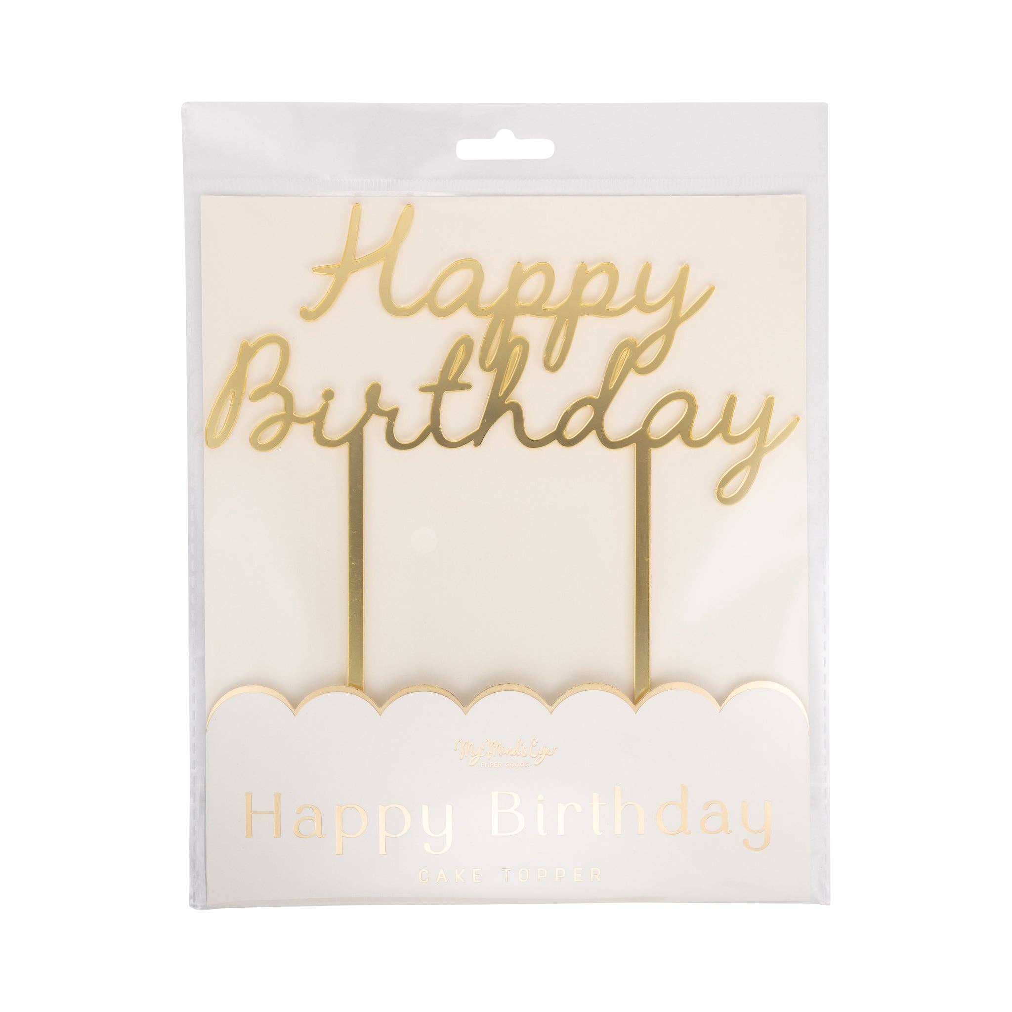 Gold Script Happy Birthday Cake Topper