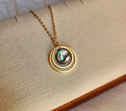 Ocean Orbit Abalone Double Gold Circles Necklace