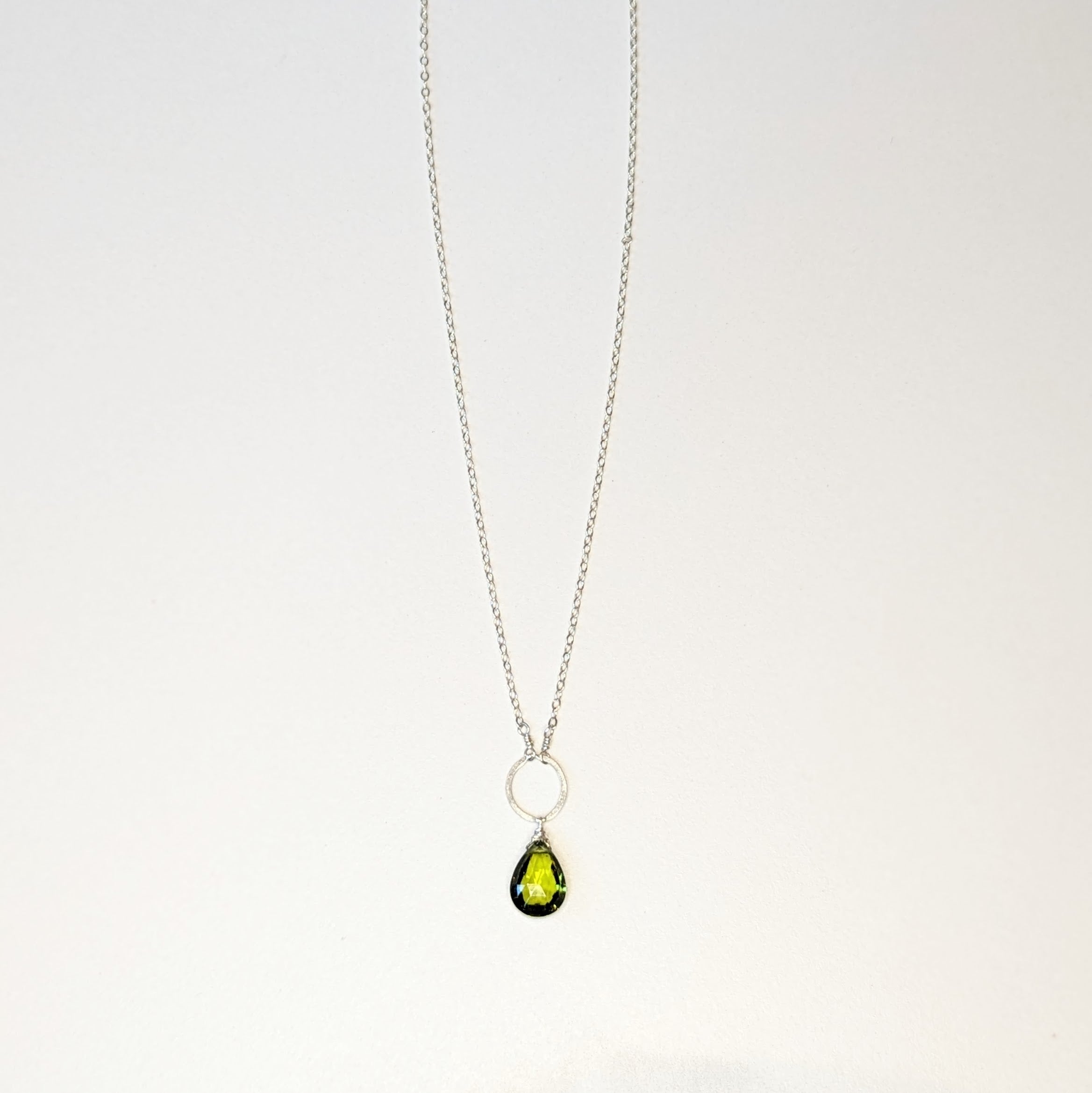Green Peridot Teardrop Silver Necklace