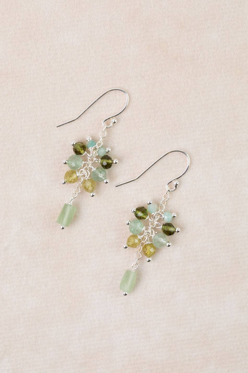 Revolution Amazonite, Gossular Garnet Cluster Earrings