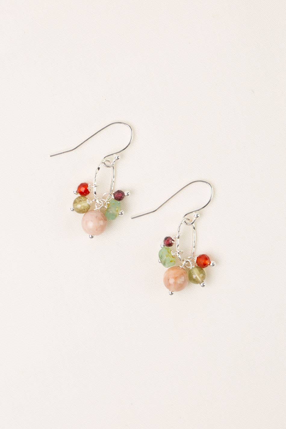 Gentle Breeze Peach Moonstone, Czech Glass, Carnelian Dangle Earrings