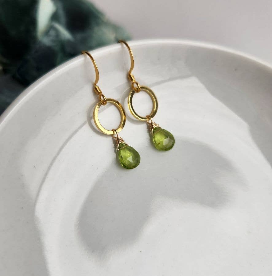 Peridot Gold Circle Earrings