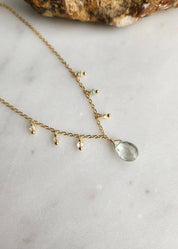 Green Amethyst and Yellow Crystal Gold Fringe Necklace