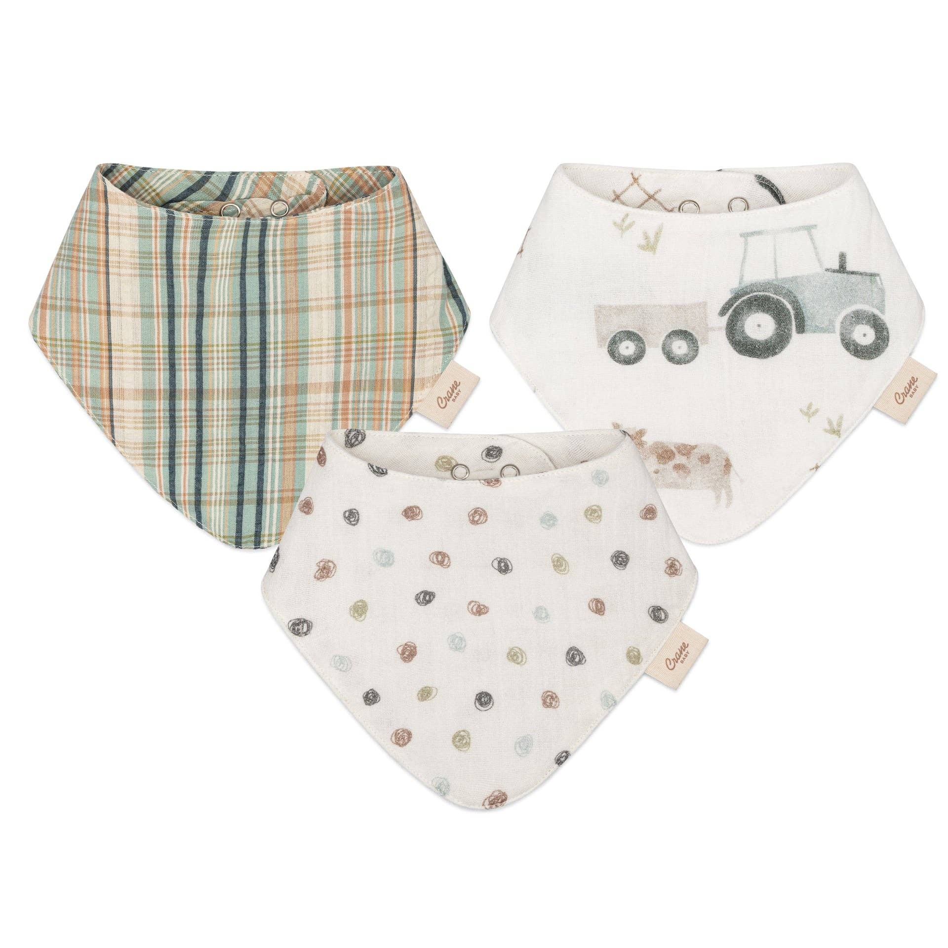 Farmhouse Tractor Muslin Bib Set