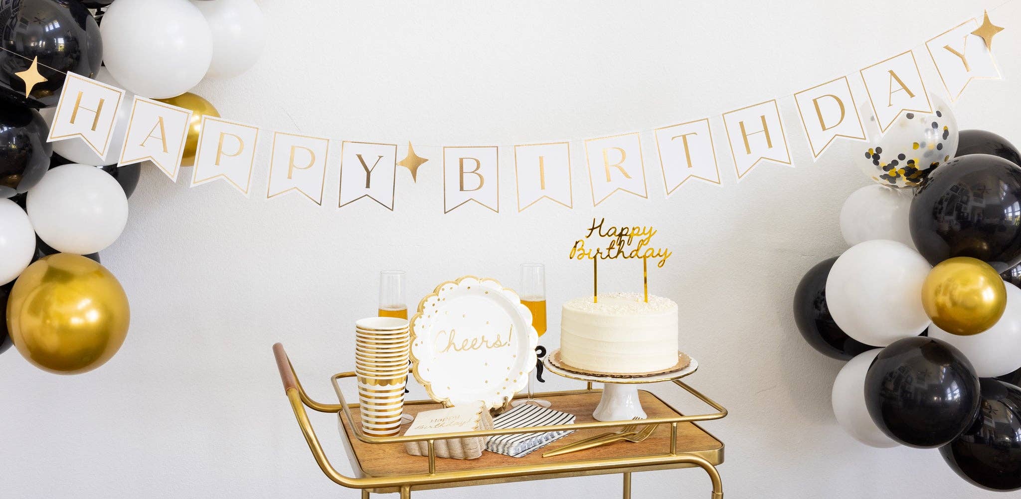 Gold Script Happy Birthday Cake Topper