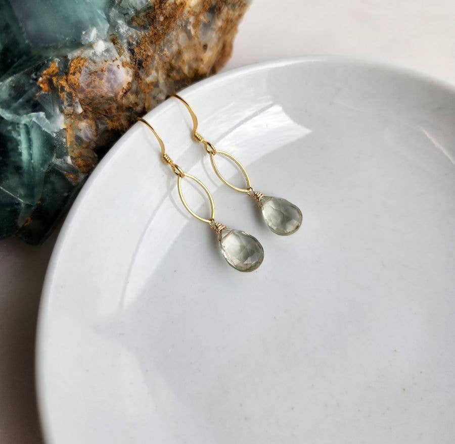 Green Amethyst Dainty Gold Marquis Earrings