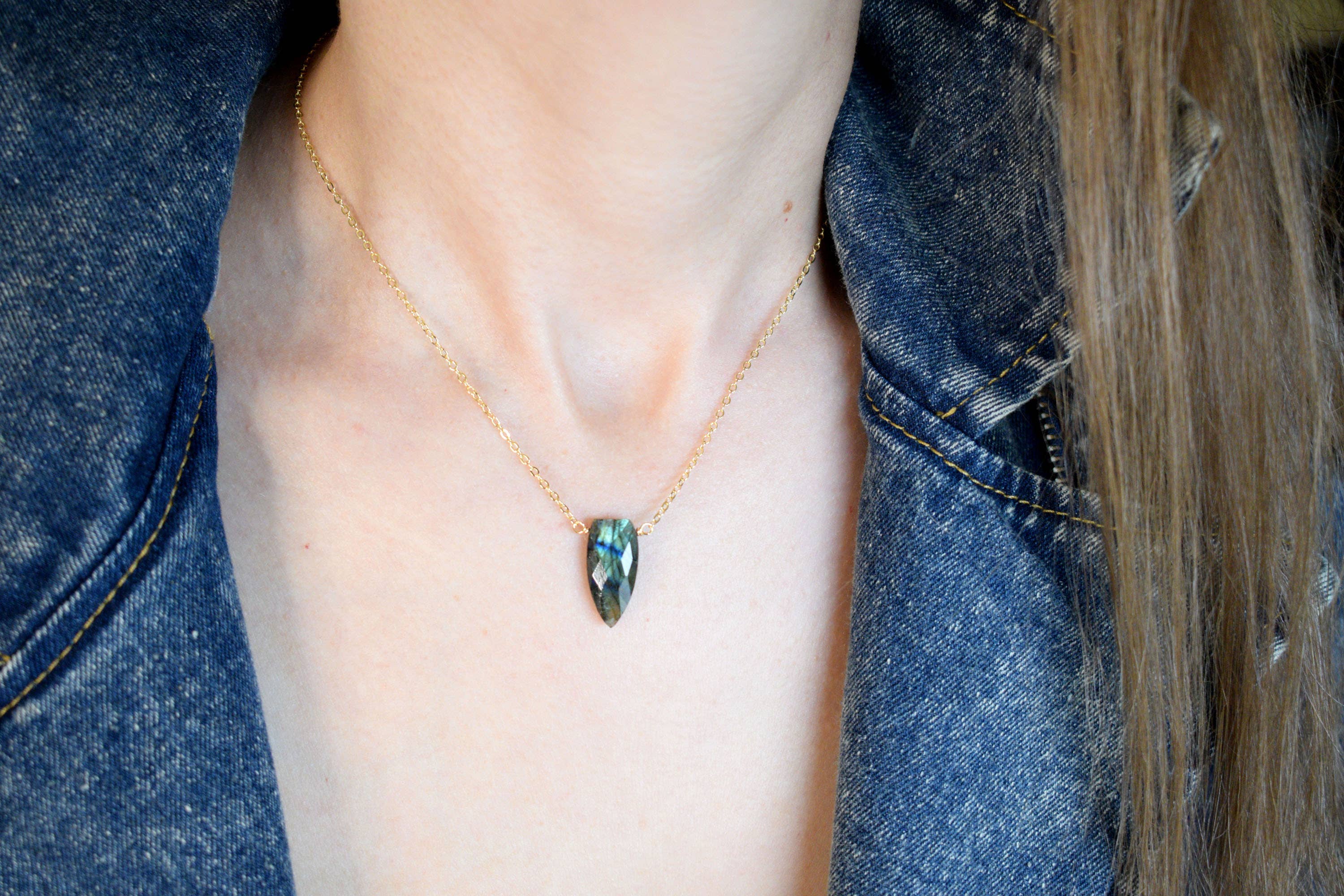 Fiona Labradorite Shield Gold Pendant Necklace
