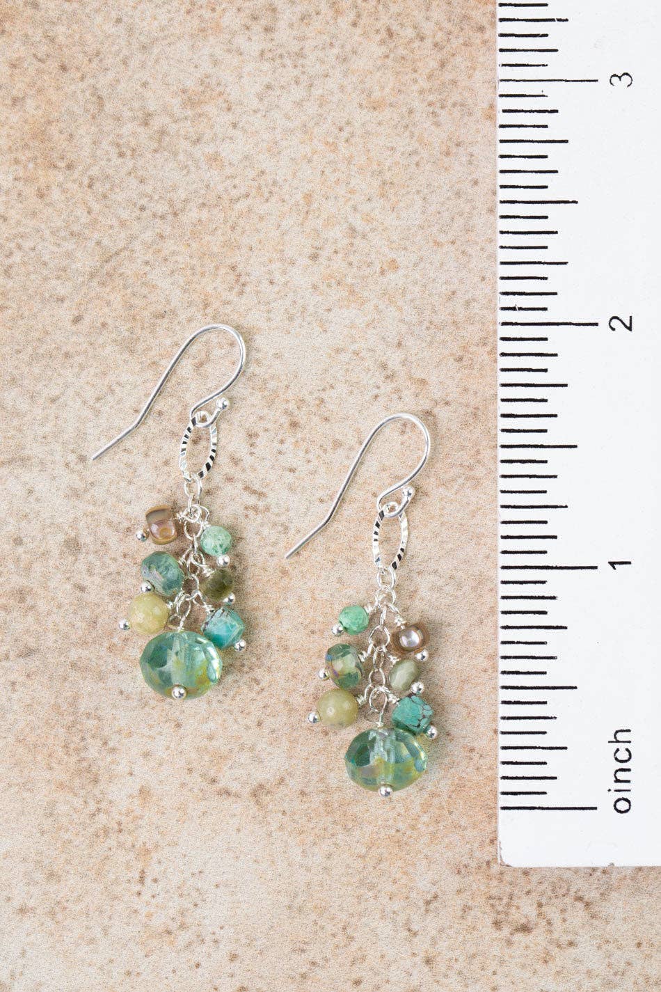 Earthy Girl Turquoise, Czech Glass, Abalone Dangle Earrings