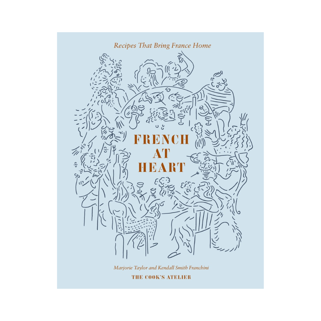 Book cover of 'French at Heart' with decorative illustrations on a light blue background
