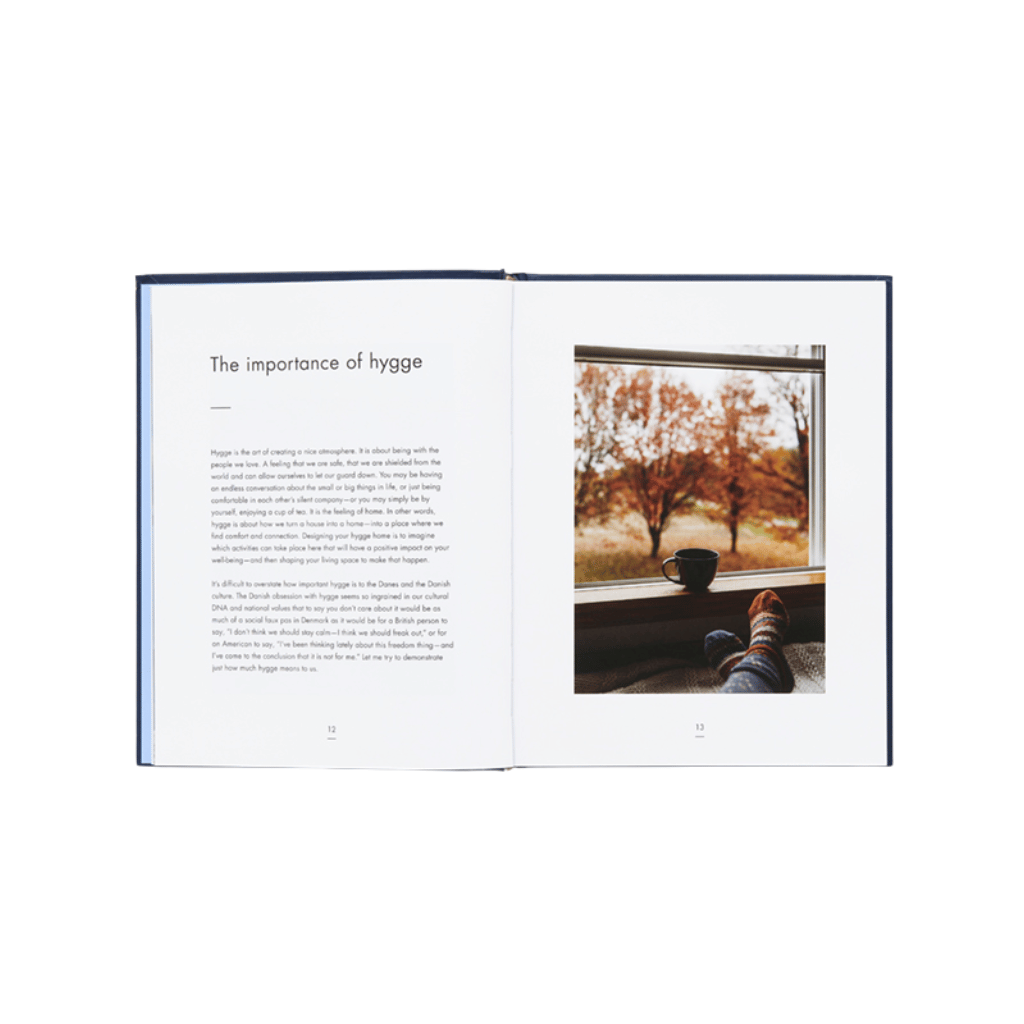 Open book with text on one side and a photo of a person by a window on the other, on a white background.