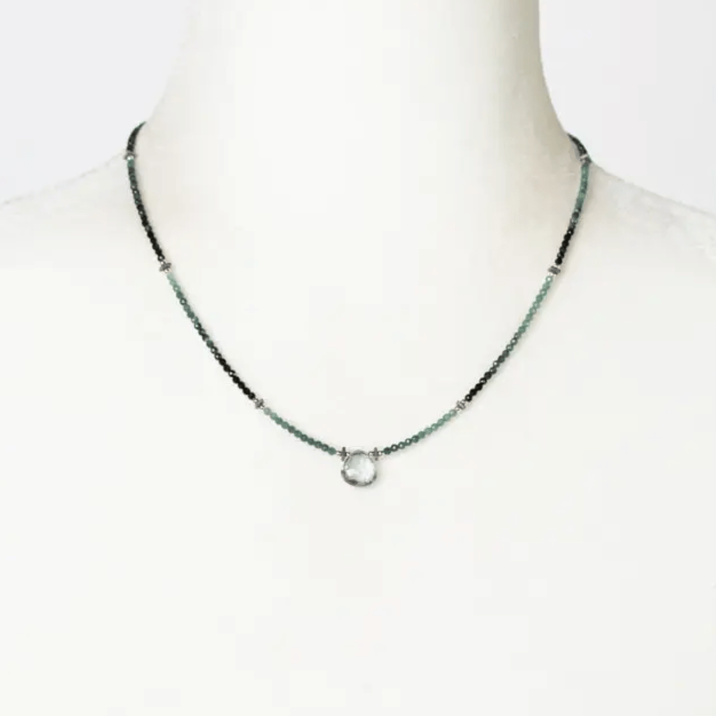 Eclipse Ombre Blue Tourmaline With Faceted Blue Quartz Briolette Simple Necklace