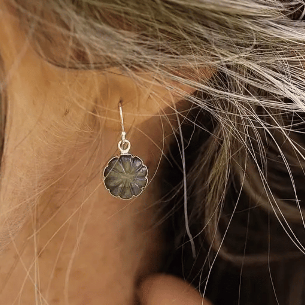 Resilience Carved Labradorite Flower Simple Earrings