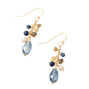 Starry Night Mother of Pearl, Crystal, and Lapis Dangle Earrings