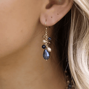 Starry Night Mother of Pearl, Crystal, and Lapis Dangle Earrings
