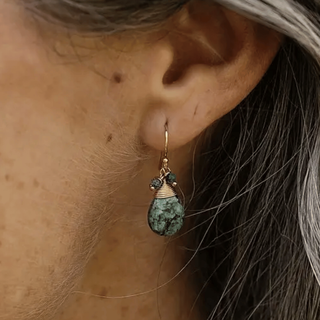 Tranquil Gardens Faceted African Turquoise Briolette and Dangles Cluster Earrings