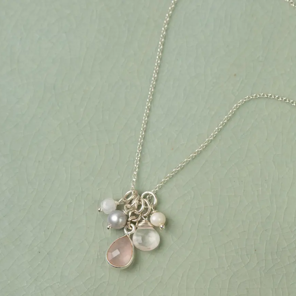 Blush Rose Quartz Teardrop Cluster Necklace