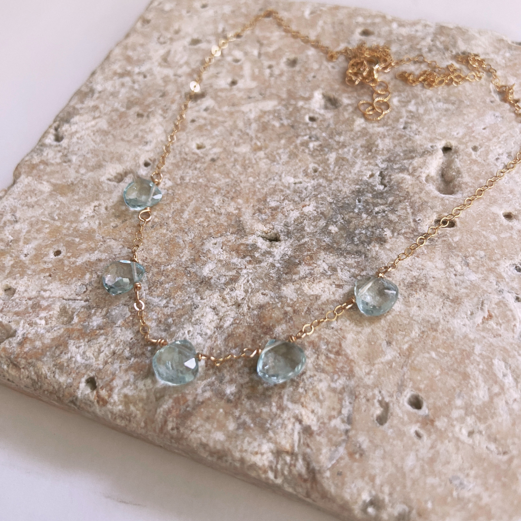 Aquamarine Teardrop Row Necklace