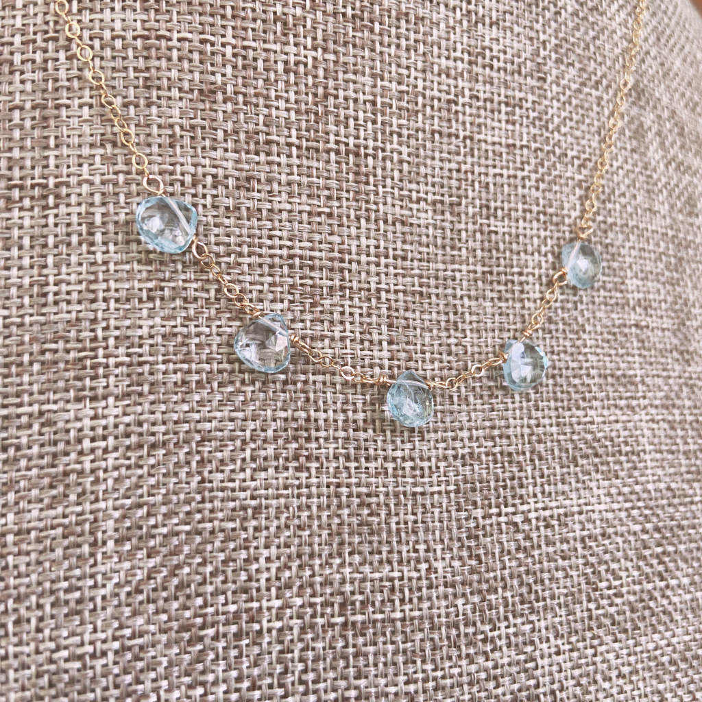 Aquamarine Teardrop Row Necklace