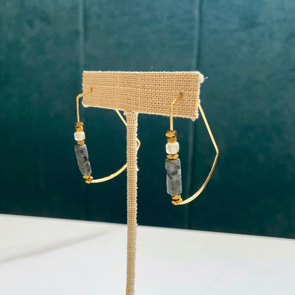Black Labradorite & Citrine Modern Trapezoid Earrings